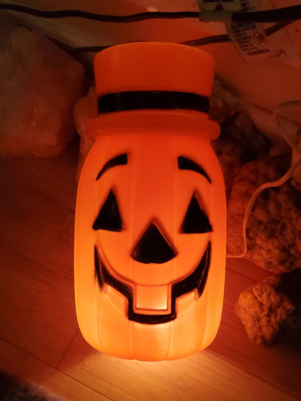 Vintage 60s Halloween Jack-o-Lantern Pumpkin Light Lamp with Top Hat